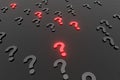 Question marks symbols icon black background 3d render. Digital cyberspace questions, symbol, ask, asking, essentials