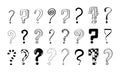 Question marks vector set. Ask signs in doodle, sketch style. Pen, inky punctuation icons. Interrogation symbols for expressing Royalty Free Stock Photo