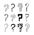 Question marks vector set. Ask signs in doodle, sketch style. Pen, inky punctuation icons. Interrogation symbols for expressing