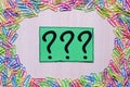 Question marks written reminders tickets Royalty Free Stock Photo