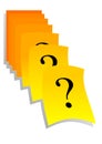 Question marks on yellow reminder stickers.