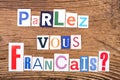 Question `Parlez-vous Francais?` on wooden background Royalty Free Stock Photo