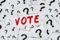 Question sign with text of vote Royalty Free Stock Photo