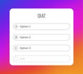Question sticker for typing answers. Quiz option social media interface mockup, select and guess buttons, frame on