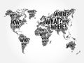 Question Words World Map in Typography