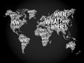 Question Words World Map in Typography
