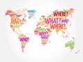 Question Words World Map in Typography