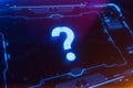 Questionmark icon on a digital display with reflection. Royalty Free Stock Photo