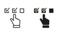 Questionnaire Black Line and Silhouette Icon Set. Hand Tick Checkmark Symbol Collection. Choice Checkbox in Checklist