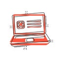 Questionnaire laptop icon in comic style. Online survey vector cartoon illustration on white isolated background. Checklist report