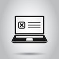 Questionnaire laptop icon in flat style. Online survey vector illustration on isolated background. Checklist report business