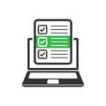 Questionnaire laptop icon in flat style. Online survey vector illustration on white isolated background. Checklist report business Royalty Free Stock Photo