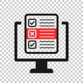 Questionnaire laptop icon in transparent style. Online survey vector illustration on isolated background. Checklist report