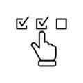 Questionnaire Line Icon. Finger Choice Check List Linear Pictogram. Hand Tick Checkmark Outline Icon. Choice Checkbox in