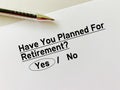 Questionnaire about retirement Royalty Free Stock Photo