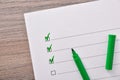 Questionnaire with several options validated with green marker pen Royalty Free Stock Photo