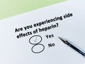 Questionnaire about side effects