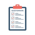 Questionnaire, survey and report on a clipboard paper. Feedback concept. Checklist with tick marks in flat style. Application form Royalty Free Stock Photo