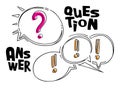 Questions and answer funny style bubbles on white