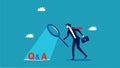 Questions and answers. Businessman analyzes Q and A symbols. business Vector