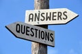 Questions and answers - wooden signpost Royalty Free Stock Photo