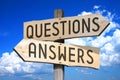 Questions, answers - wooden signpost Royalty Free Stock Photo