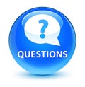 Questions (bubble icon) glassy cyan blue round button