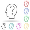 questions in head multi color style icon. Simple thin line, outline vector of interview icons for ui and ux, website or mobile Royalty Free Stock Photo