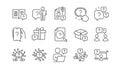 Questions line icons. Artificial Intelligence computer, phone with Question mark, Problem solve. Vector Royalty Free Stock Photo
