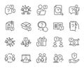 Questions line icons. Artificial intelligence computer, phone with question mark, problem solve. Vector Royalty Free Stock Photo