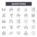 Questions line icons, signs, vector set, linear concept, outline illustration Royalty Free Stock Photo