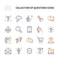 Questions and reason, vector linear colored icons set. Inquiry and problem. Isolated collection of question icon for Royalty Free Stock Photo