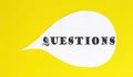 QUESTIONS speech bubble isolated on the yellow background