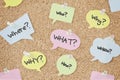 Questions speech bubbles on pinboard Royalty Free Stock Photo