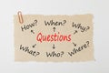 Questions writen on old torn paper concept Royalty Free Stock Photo