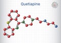 Quetiapine molecule. It is neuroleptic, atypical antipsychotic medication for the treatment of schizophrenia, bipolar disorder.