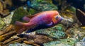 Quetzal cichlid in closeup, vibrant and colorful tropical fish, popular decorative aquarium pet from Mexico