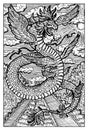 Quetzalcoatl, aztec feathered serpent god, hand drawn illustration