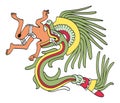 Quetzalcoatl in feathered serpent form, eating a man Royalty Free Stock Photo