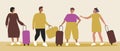 Queue at the airport, passengers with luggage, flat vector stock illustration with people at the airport and waiting for a flight