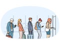 Queue at airport of people taking off by plane and passing through customs control Royalty Free Stock Photo