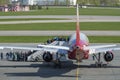 The queue for boarding on aircraft Airbus A319-100 RA-73212 of Rossiya airlines on the airfield of Pulkovo airport