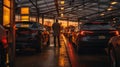 Queue of cars at customs control. Waiting to pass border control to access. Rear view of a man standing in front of cars in a