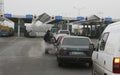 Queue of cars waiting at the Polish-Ukrainian border crossing Royalty Free Stock Photo