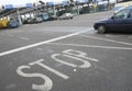 Queue of cars waiting at the Polish-Ukrainian border crossing Royalty Free Stock Photo