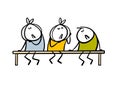 Queue at dentist office. Vector illustration of stickman with bandage and toothache sitting on bench waiting for doctor