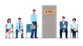 Queue for an interview. Business people want to get a job. Unemployment, crisis, job search. Vector illustration, flat