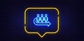 Queue line icon. People waiting sign. Neon light speech bubble. Vector