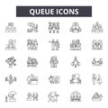 Queue line icons, signs, vector set, outline illustration concept Royalty Free Stock Photo