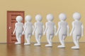 Queue people near door. 3d illustration